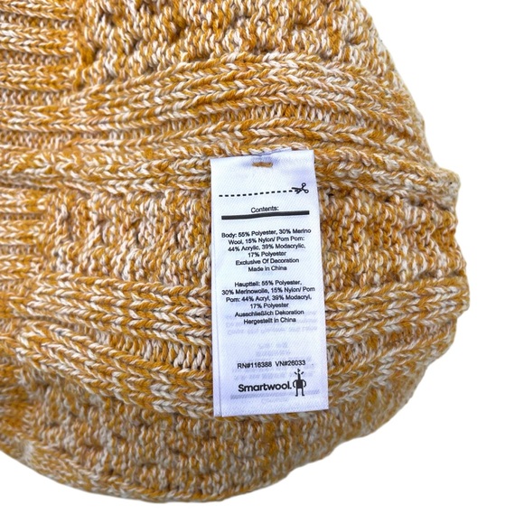 Smartwool lodge girl beanie pom pom knitted yellow winter snow ski - Picture 4 of 5